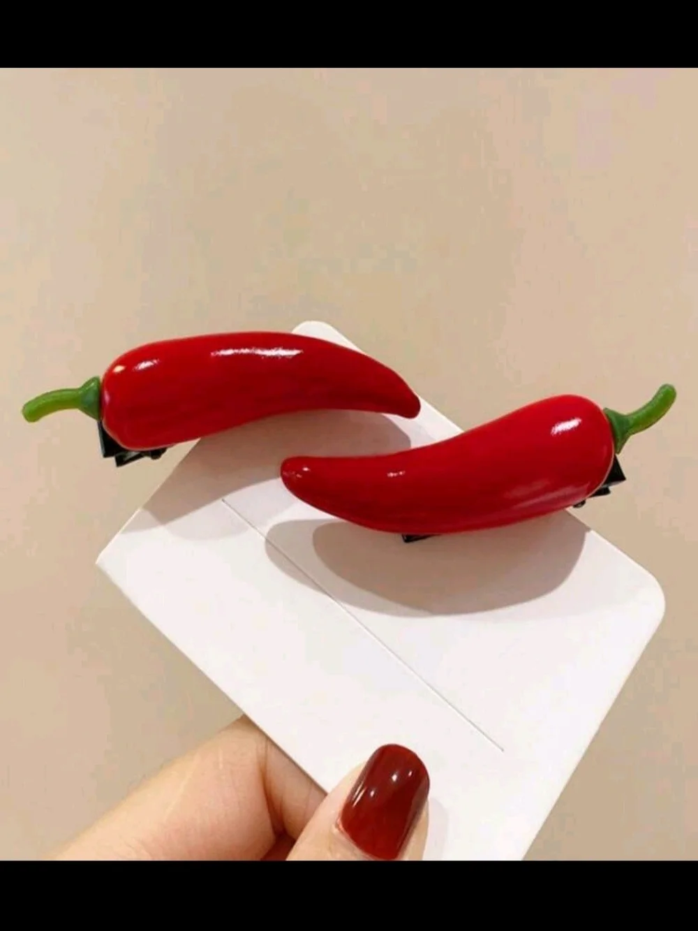 Chili Pepper Hair Clip Set - Red & Green Gloss